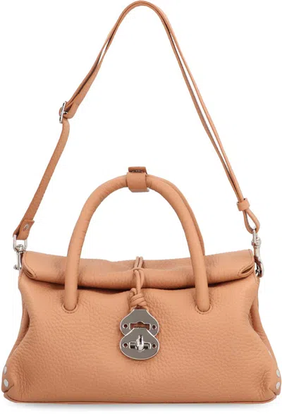 Zanellato Dotta Centauro S Hammered Leather Handbag With Shoulder Strap In Brown