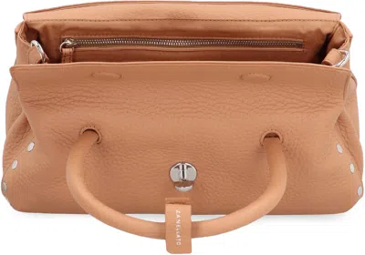 Zanellato Dotta Centauro S Hammered Leather Handbag With Shoulder Strap In Brown