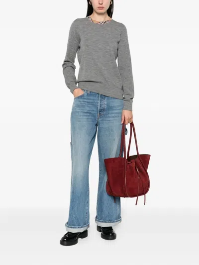 Burberry Check-trimmed Wool Sweater In Gray