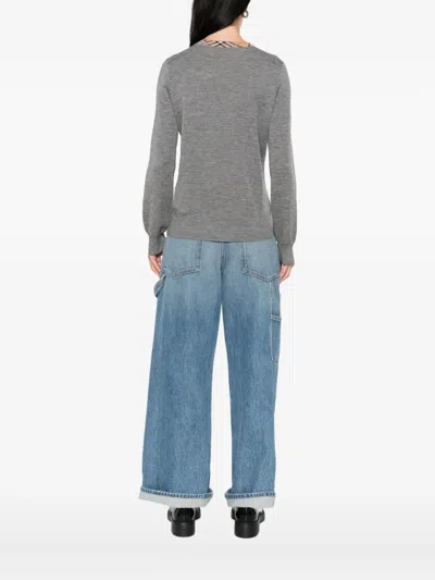 Burberry Check-trimmed Wool Sweater In Gray