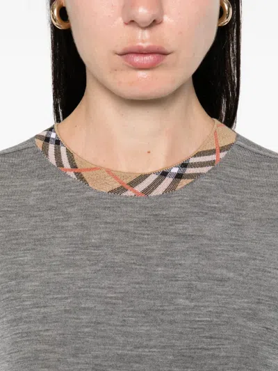 Burberry Check-trimmed Wool Sweater In Gray