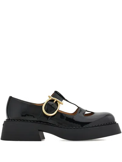 Ferragamo T-strap Buckle Pumps In Black