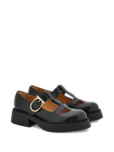 Ferragamo T-strap Buckle Pumps In Black