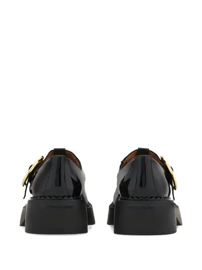 Ferragamo T-strap Buckle Pumps In Black