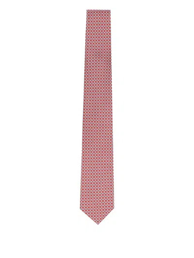 Ferragamo Gancini-print Silk Tie In Red