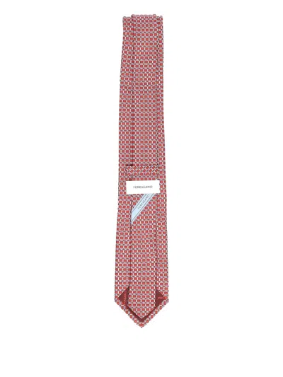 Ferragamo Gancini-print Silk Tie In Red