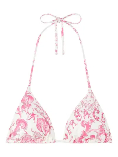 Versace Floral-print Triangle Bikini Top In Pink