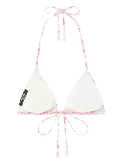 Versace Floral-print Triangle Bikini Top In Pink