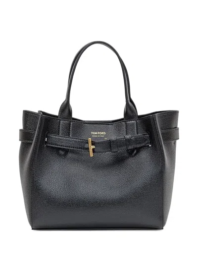 Tom Ford Black Tote Bag With T Detail In Hammered Leather Woman