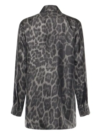 Stella Mccartney Leopard-print Silk Shirt In Gray