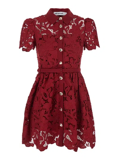Self-portrait Womens Embroidered Collared Lace Mini Dress Burgundy