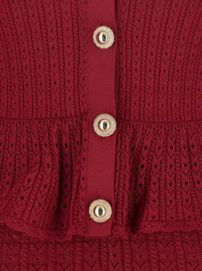 Self-portrait Self Portrait Women Burgundy Pointelle Knit Long-sleeved Mini Dress In Burgundy