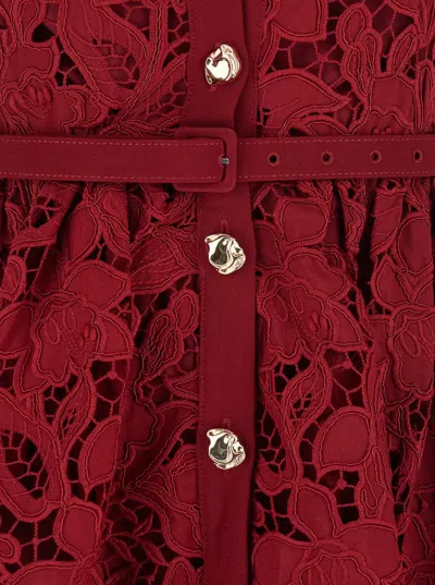 Self-portrait Womens Embroidered Collared Lace Mini Dress Burgundy