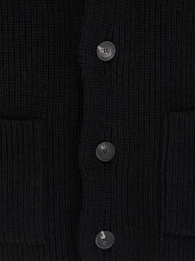 Tagliatore Black Knit Cardigan With V Neck In Wool Man In Black