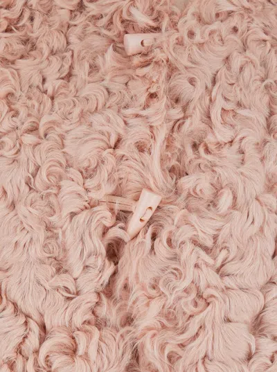 Plain Collarless Lamb Fur Jacket In Pink