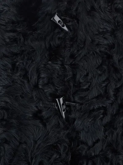 Plain Collarless Lamb Fur Jacket In Black