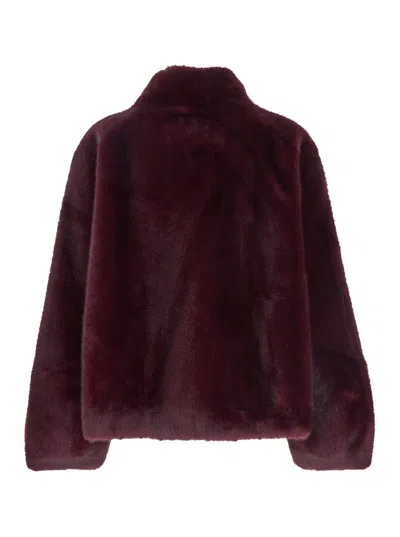 Plain Fake Mink Fur Jacket In Red