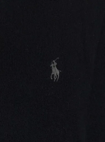 Polo Ralph Lauren Black Cardigan With High Neck And Pony Embroidery On The Front In Black
