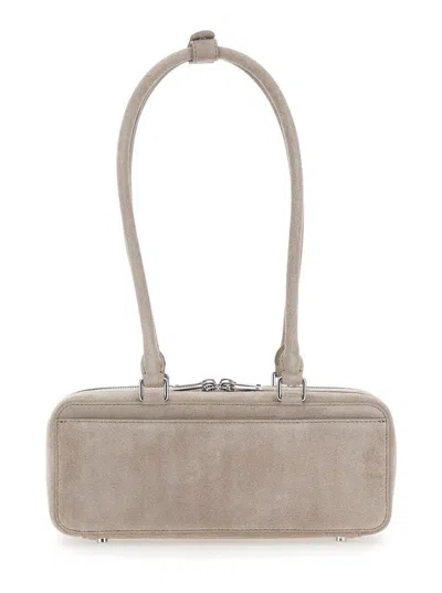 Self-portrait Grey Suede Baguette Shoulder Bag With Charm