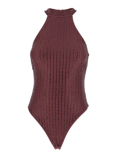 Venuja High-neck Embellished Swimsuit In Burgundy