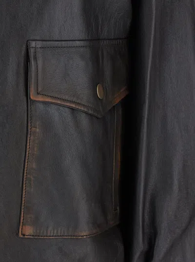 Semicouture Lapel Leather Jacket In Black