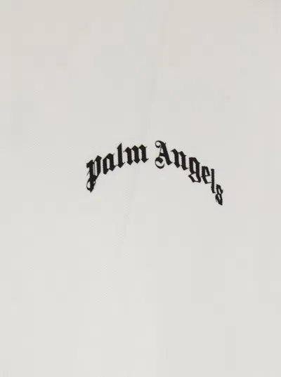 Palm Angels White Polo Shirt With Classic Collar And Logo On The Front In Metallic