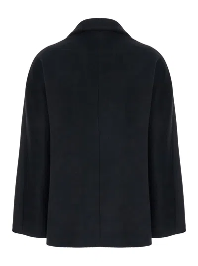 Plain Short Peacoat Double Breasted In Black