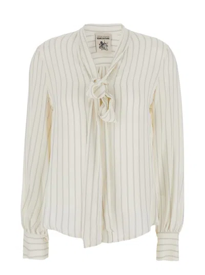 Semicouture Striped Crepe De Chine Shirt In White