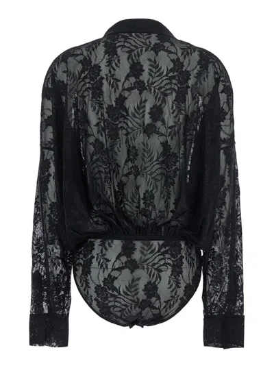 Norma Kamali Super Oversized Boyfriend Nk Shirt Bodysuit In Black