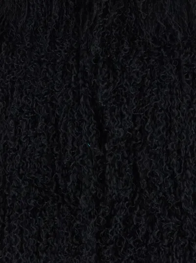 Plain Black Cropped Fur Jacket With Concealed Front Closure In Blue