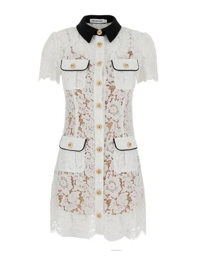 Self-portrait Delicate Lace Dress With Structured Pockets In White