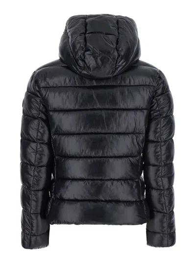 Save The Duck 'cosmary' Black Down Jacket With Removable Hood And Logo Patch On The Sleeve In Black