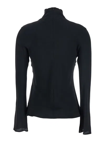Semicouture Crepe De Chine High Neck Blouse In Black