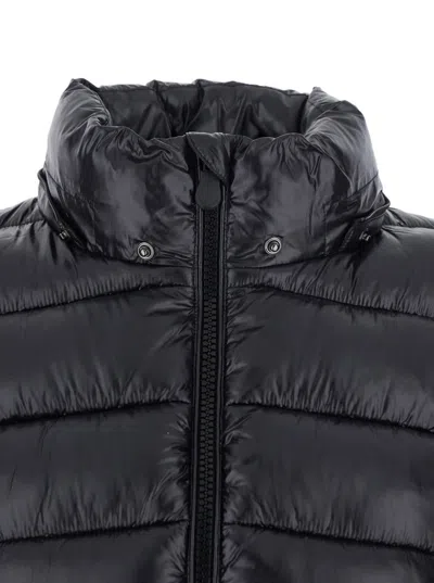 Save The Duck 'cosmary' Black Down Jacket With Removable Hood And Logo Patch On The Sleeve In Black