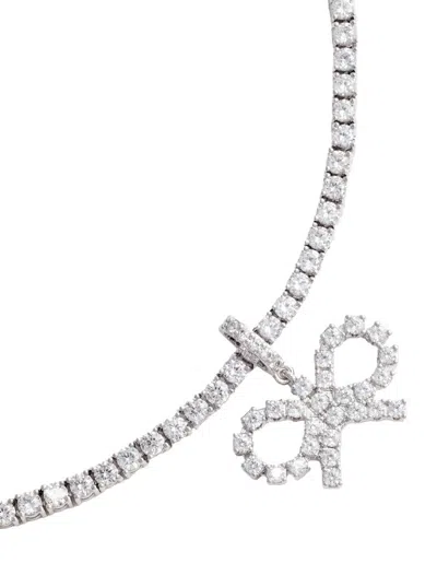 Self-portrait Crystal Bow Tennis Necklace In Metallic