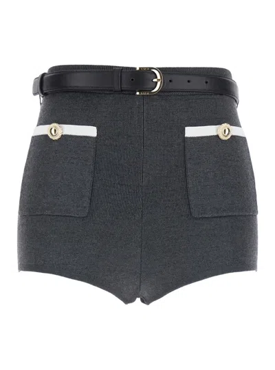 Self-portrait Ribbed Stretch Viscose Blend Shorts With Contrast Trim