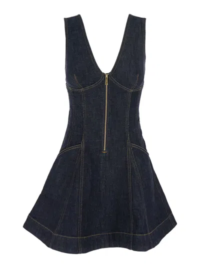 Self-portrait Navy Blue Dress With Bustier Neckline And Zip Detail In Blue