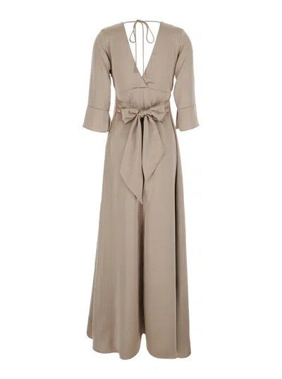 Plain Long Sleeves Maxi Dress In Brown