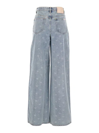 Self-portrait Light Blue Diamante Bow Jeans In Blue