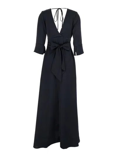 Plain Long Sleeves Maxi Dress In Blue