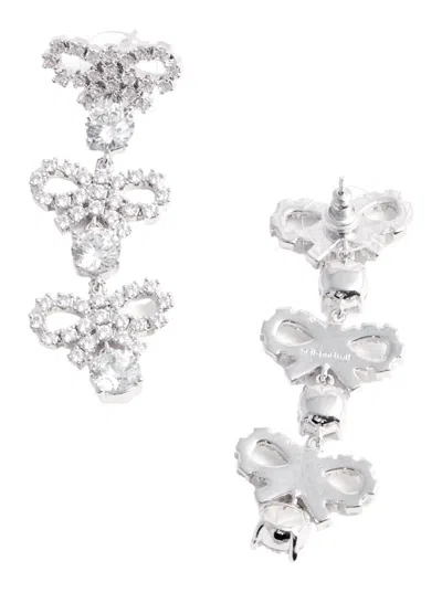 Self-portrait Micro Bow Crystal Tiered Earrings In Metallic