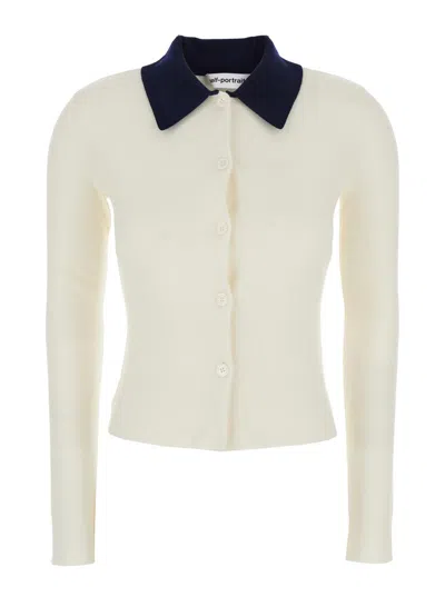 Self-portrait Cream Merino Wool Cardigan In White