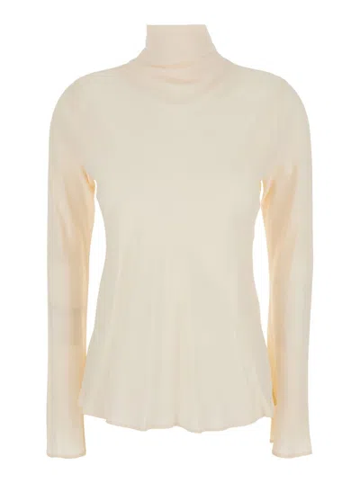 Semicouture Crepe De Chine High Neck Blouse In White