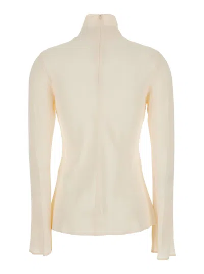 Semicouture Crepe De Chine High Neck Blouse In White