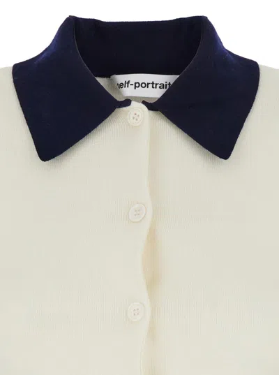 Self-portrait Cream Merino Wool Cardigan In White