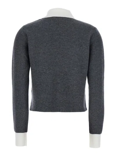 Self-portrait Self Portrait Women Wool Blend Cardigan With Contrasting Collar In Gray