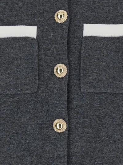 Self-portrait Self Portrait Women Wool Blend Cardigan With Contrasting Collar In Gray