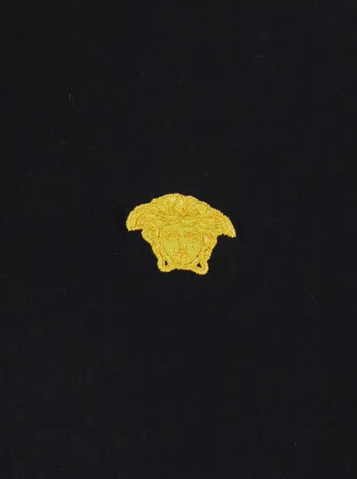 Versace Black Crewneck T-shirt With Medusa Embroidery On The Front In Black