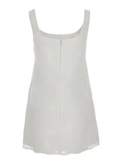 Self-portrait White Mini Dress With Square Neck And Bow Detail On The Front In Tech Fabric Woman In White