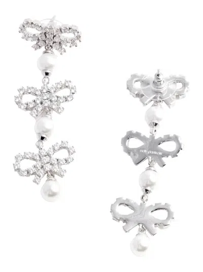 Self-portrait Metallic Tiered Earing With Bow Charm And Crystal Embellishments In Brass Woman In Metallic